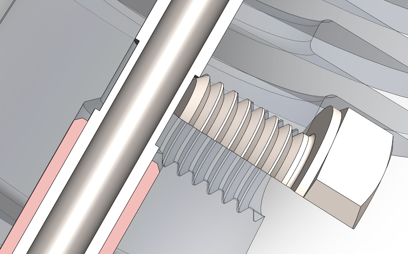 Close-up of the set-screw thread engagement clamping the heat break.
